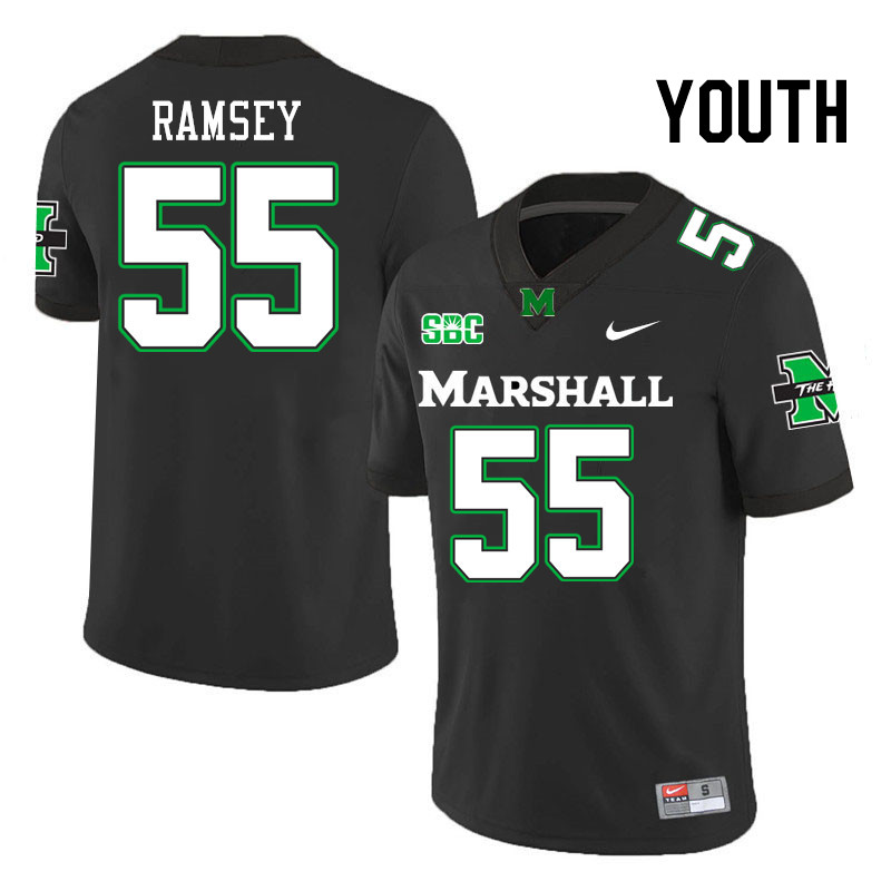 Youth #55 Bryce Ramsey Marshall Thundering Herd SBC Conference College Football Jerseys Stitched-Bla